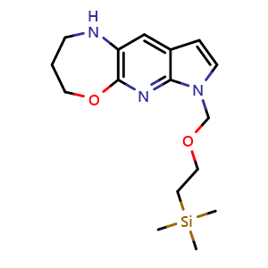 Chemical structure of 7-((2-(trimethylsilyl)ethoxy)methyl)-1,3,4,7-tetrahydro-2H-pyrrolo[3',2':5,6]pyrido[2,3-b][1,4]oxazepine , CAS 2290611-49-1, AChemBlock U133874
