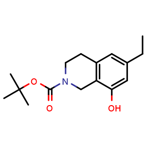 Chemical structure of tert-butyl 6-ethyl-8-hydroxy-3,4-dihydro-1H-isoquinoline-2-carboxylate , CAS 2299262-26-1, AChemBlock U133890