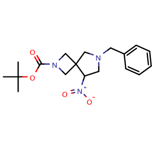 Chemical structure of tert-butyl 7-benzyl-5-nitro-2,7-diazaspiro[3.4]octane-2-carboxylate , CAS 2307739-79-1, AChemBlock U133909
