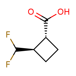 Chemical structure of trans-2-(difluoromethyl)cyclobutanecarboxylic acid , CAS 2307752-00-5, AChemBlock U133910