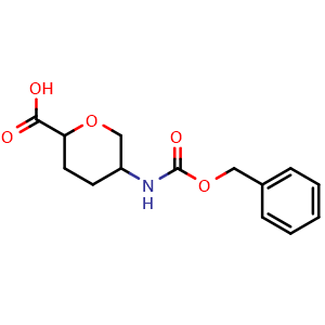 Chemical structure of 5-(benzyloxycarbonylamino)tetrahydropyran-2-carboxylic acid , CAS 2322236-83-7, AChemBlock U133917