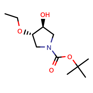Chemical structure of tert-butyl (3S,4S)-3-ethoxy-4-hydroxy-pyrrolidine-1-carboxylate , CAS 2325666-09-7, AChemBlock U133921