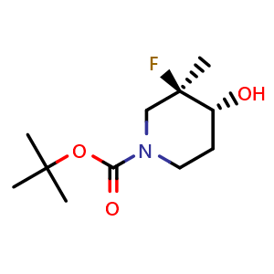 Chemical structure of tert-butyl (3R,4R)-3-fluoro-4-hydroxy-3-methyl-piperidine-1-carboxylate , CAS 2325666-51-9, AChemBlock U133922