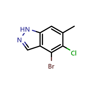 Chemical structure of 4-bromo-5-chloro-6-methyl-1H-indazole , CAS 2368909-41-3, AChemBlock U133956