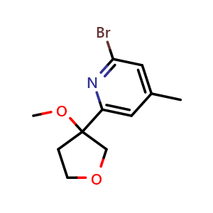 Chemical structure of 2-bromo-6-(3-methoxytetrahydrofuran-3-yl)-4-methyl-pyridine , CAS 2368946-06-7, AChemBlock U133962