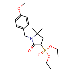 Chemical structure of 3-diethoxyphosphoryl-1-[(4-methoxyphenyl)methyl]-5,5-dimethyl-pyrrolidin-2-one , CAS 2374133-71-6, AChemBlock U133972