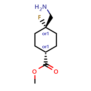 Chemical structure of methyl cis-4-(aminomethyl)-4-fluoro-cyclohexanecarboxylate , CAS 2375261-44-0, AChemBlock U133979