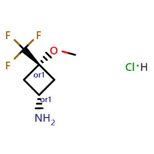 Chemical structure of cis-3-methoxy-3-(trifluoromethyl)cyclobutanamine hydrochloride , CAS 2378507-12-9, AChemBlock U133990