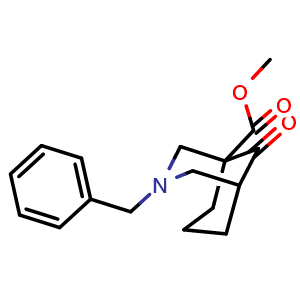 Chemical structure of Methyl 3-benzyl-9-oxo-3-azabicyclo[3.3.1]nonane-1-carboxylate , CAS 2385224-23-5, AChemBlock U134029