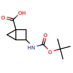 Chemical structure of 3-(tert-butoxycarbonylamino)bicyclo[2.1.0]pentane-1-carboxylic acid , CAS 2387220-99-5, AChemBlock U134053