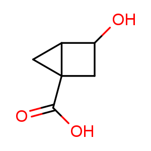 Chemical structure of 3-hydroxybicyclo[2.1.0]pentane-1-carboxylic acid , CAS 2387342-44-9, AChemBlock U134056