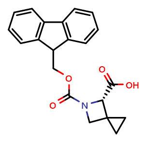 Chemical structure of (6S)-5-(9H-fluoren-9-ylmethoxycarbonyl)-5-azaspiro[2.3]hexane-6-carboxylic acid , CAS 2387568-16-1, AChemBlock U134059