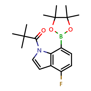 Chemical structure of 1-[4-fluoro-7-(4,4,5,5-tetramethyl-1,3,2-dioxaborolan-2-yl)indol-1-yl]-2,2-dimethyl-propan-1-one , CAS 2390149-17-2, AChemBlock U134070
