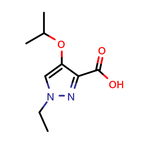 Chemical structure of 1-ethyl-4-isopropoxy-pyrazole-3-carboxylic acid , CAS 2394876-89-0, AChemBlock U134088
