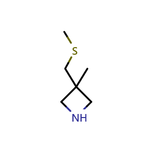 Chemical structure of 3-methyl-3-(methylsulfanylmethyl)azetidine , CAS 2402836-44-4, AChemBlock U134092