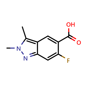 Chemical structure of 6-fluoro-2,3-dimethyl-indazole-5-carboxylic acid , CAS 2407081-84-7, AChemBlock U134094