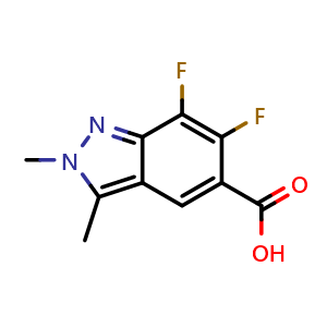 Chemical structure of 6,7-difluoro-2,3-dimethyl-indazole-5-carboxylic acid , CAS 2407081-85-8, AChemBlock U134095