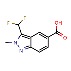Chemical structure of 3-(difluoromethyl)-2-methyl-indazole-5-carboxylic acid , CAS 2407081-86-9, AChemBlock U134096