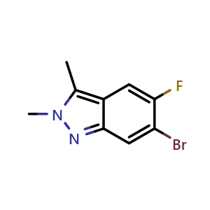 Chemical structure of 6-bromo-5-fluoro-2,3-dimethyl-indazole , CAS 2407081-88-1, AChemBlock U134097