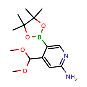 Chemical structure of 4-(dimethoxymethyl)-5-(4,4,5,5-tetramethyl-1,3,2-dioxaborolan-2-yl)pyridin-2-amine , CAS 2407546-82-9, AChemBlock U134099
