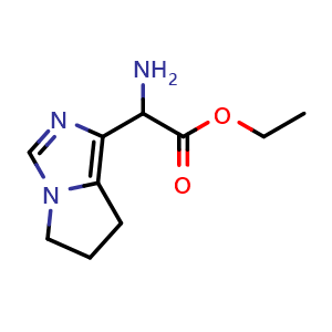 Chemical structure of ethyl 2-amino-2-(6,7-dihydro-5H-pyrrolo[1,2-c]imidazol-1-yl)acetate , CAS 2407965-02-8, AChemBlock U134102