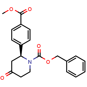 Chemical structure of benzyl (2S)-2-(4-methoxycarbonylphenyl)-4-oxo-piperidine-1-carboxylate , CAS 2408761-20-4, AChemBlock U134107