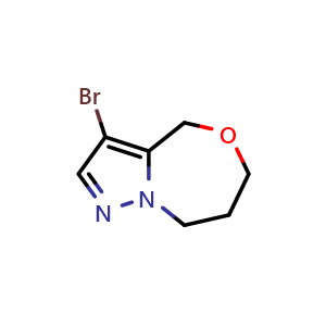 Chemical structure of 3-bromo-4,6,7,8-tetrahydropyrazolo[5,1-c][1,4]oxazepine , CAS 2409127-69-9, AChemBlock U134111