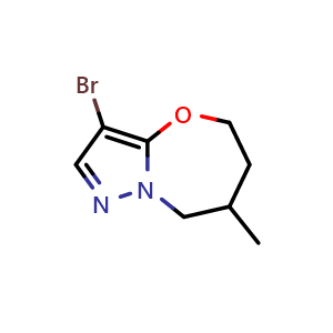 Chemical structure of 3-bromo-7-methyl-5,6,7,8-tetrahydropyrazolo[5,1-b][1,3]oxazepine , CAS 2409127-76-8, AChemBlock U134112