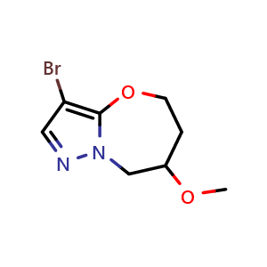 Chemical structure of 3-bromo-7-methoxy-5,6,7,8-tetrahydropyrazolo[5,1-b][1,3]oxazepine , CAS 2409128-06-7, AChemBlock U134113