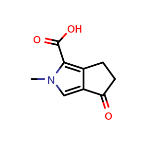 Chemical structure of 2-methyl-6-oxo-4,5-dihydrocyclopenta[c]pyrrole-3-carboxylic acid , CAS 2409971-92-0, AChemBlock U134117