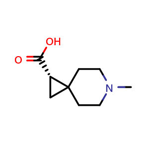 Chemical structure of (2S)-6-methyl-6-azaspiro[2.5]octane-2-carboxylic acid , CAS 2410541-16-9, AChemBlock U134121