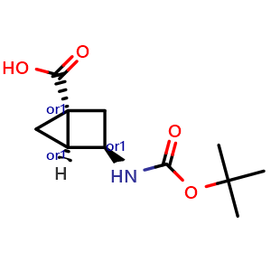 Chemical structure of exo-3-(tert-butoxycarbonylamino)bicyclo[2.1.0]pentane-1-carboxylic acid , CAS 2410594-81-7, AChemBlock U134124