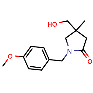 Chemical structure of 4-(hydroxymethyl)-1-[(4-methoxyphenyl)methyl]-4-methyl-pyrrolidin-2-one , CAS 2410944-65-7, AChemBlock U134128
