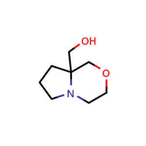 Chemical structure of 1,3,4,6,7,8-hexahydropyrrolo[2,1-c][1,4]oxazin-8a-ylmethanol , CAS 2411419-61-7, AChemBlock U134130