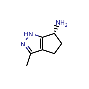 Chemical structure of (6R)-3-methyl-1,4,5,6-tetrahydrocyclopenta[c]pyrazol-6-amine , CAS 2411552-90-2, AChemBlock U134135
