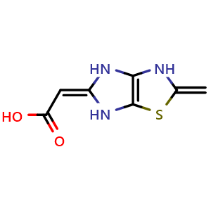 Chemical structure of (2Z)-2-(2-methylene-4,6-dihydro-3H-imidazo[4,5-d]thiazol-5-ylidene)acetic acid , CAS 2411598-01-9, AChemBlock U134136