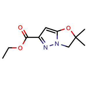 Chemical structure of ethyl 2,2-dimethyl-3H-pyrazolo[5,1-b]oxazole-6-carboxylate , CAS 2413408-76-9, AChemBlock U134141