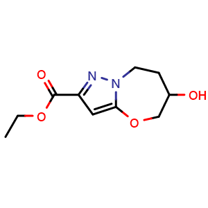 Chemical structure of ethyl 6-hydroxy-5,6,7,8-tetrahydropyrazolo[5,1-b][1,3]oxazepine-2-carboxylate , CAS 2413408-83-8, AChemBlock U134142