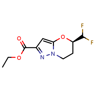 Chemical structure of ethyl (5R)-5-(difluoromethyl)-6,7-dihydro-5H-pyrazolo[5,1-b][1,3]oxazine-2-carboxylate , CAS 2413410-02-1, AChemBlock U134146