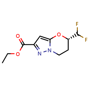 Chemical structure of ethyl (5S)-5-(difluoromethyl)-6,7-dihydro-5H-pyrazolo[5,1-b][1,3]oxazine-2-carboxylate , CAS 2413410-03-2, AChemBlock U134147