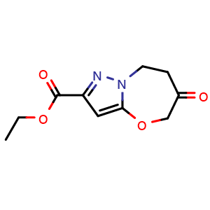 Chemical structure of ethyl 6-oxo-7,8-dihydropyrazolo[5,1-b][1,3]oxazepine-2-carboxylate , CAS 2413410-74-7, AChemBlock U134152