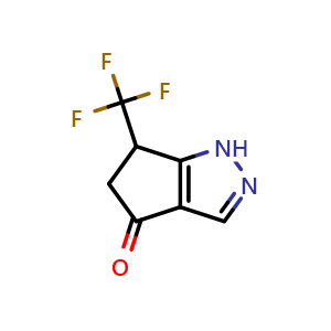 Chemical structure of 6-(trifluoromethyl)-5,6-dihydro-1H-cyclopenta[c]pyrazol-4-one , CAS 2414397-69-4, AChemBlock U134159