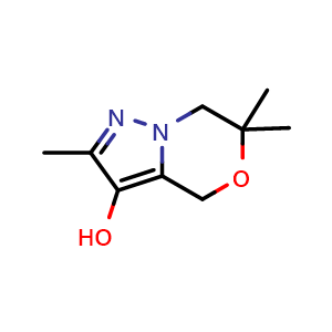 Chemical structure of 2,6,6-trimethyl-4,7-dihydropyrazolo[5,1-c][1,4]oxazin-3-ol , CAS 2414413-26-4, AChemBlock U134161