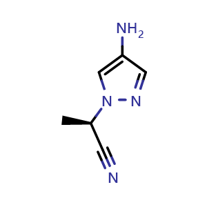Chemical structure of (2R)-2-(4-aminopyrazol-1-yl)propanenitrile , CAS 2414516-15-5, AChemBlock U134165