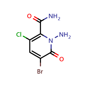 Chemical structure of 1-amino-5-bromo-3-chloro-6-oxo-pyridine-2-carboxamide , CAS 2423909-14-0, AChemBlock U134180