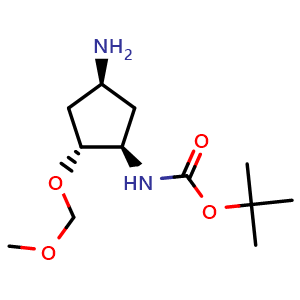 Chemical structure of tert-butyl N-[(1R,2R,4S)-4-amino-2-(methoxymethoxy)cyclopentyl]carbamate , CAS 2440019-73-6, AChemBlock U134189