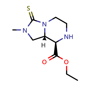 Chemical structure of ethyl (8R,8aS)-2-methyl-3-thioxo-1,5,6,7,8,8a-hexahydroimidazo[1,5-a]pyrazine-8-carboxylate , CAS 2446325-54-6, AChemBlock U134207