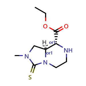 Chemical structure of ethyl rel-(8S,8aR)-2-methyl-3-thioxo-1,5,6,7,8,8a-hexahydroimidazo[1,5-a]pyrazine-8-carboxylate , CAS 2446326-25-4, AChemBlock U134208