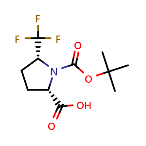 Chemical structure of cis-1-tert-butoxycarbonyl-5-(trifluoromethyl)pyrrolidine-2-carboxylic acid , CAS 2450298-36-7, AChemBlock U134218