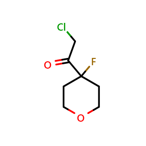 Chemical structure of 2-chloro-1-(4-fluorotetrahydropyran-4-yl)ethanone , CAS 2452340-90-6, AChemBlock U134222